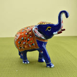 Meenakari Royal Blue Elephant I Hand-Enameled in Metal I Gift/Home Decor I Single I Living Room - 6 Inches - Vintage Gulley