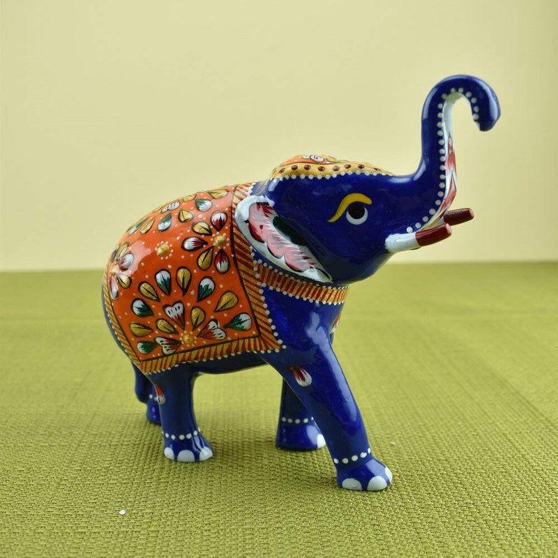 Meenakari Royal Blue Elephant I Hand-Enameled in Metal I Gift/Home Decor I Single I Living Room - 3 Inches - Vintage Gulley