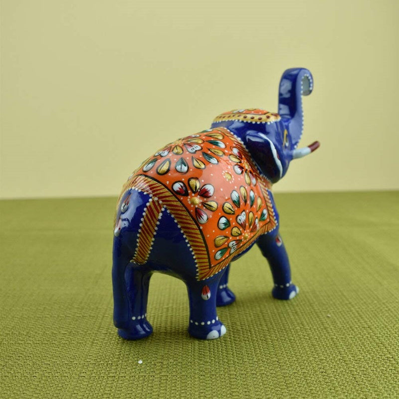 Meenakari Royal Blue Elephant I Hand-Enameled in Metal I Gift/Home Decor I Single I Living Room - 5 Inches - Vintage Gulley