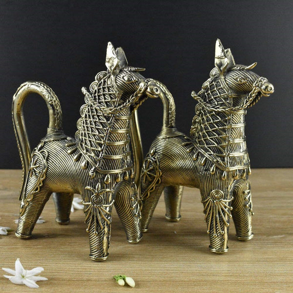 Dhokra Brass Bankura Horse I Home Decor I Interior I Handcrafted I Handmade I Artwork - Set of 2 - Vintage Gulley