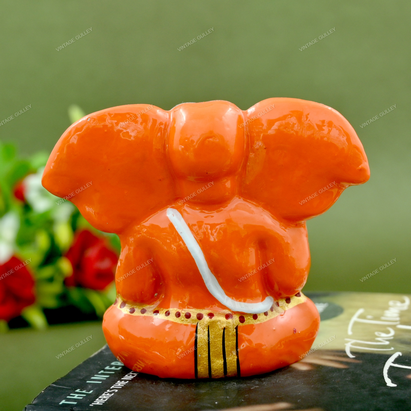 Enameled Metal Appu Ganesha Idol - 3 Inches - Orange