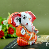 Enameled Metal Appu Ganesha Idol - 3 Inches - Orange