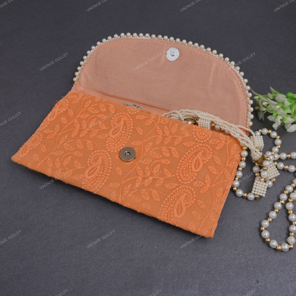 Ethnic Embroidered Envelope - Orange