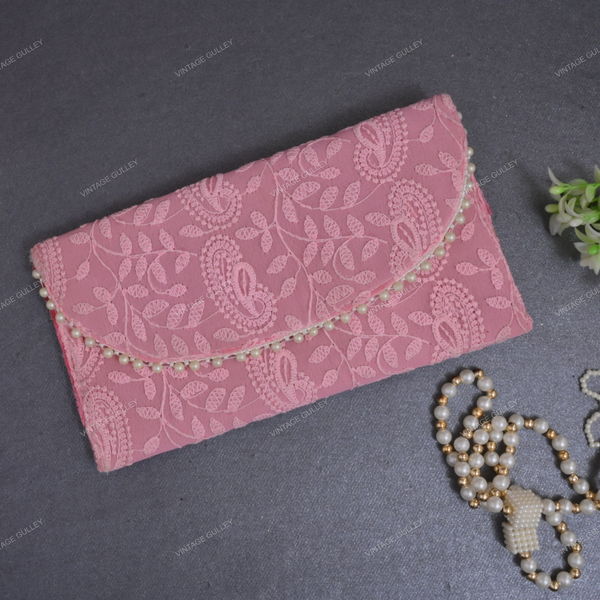 Ethnic Embroidered Envelope - Light Pink
