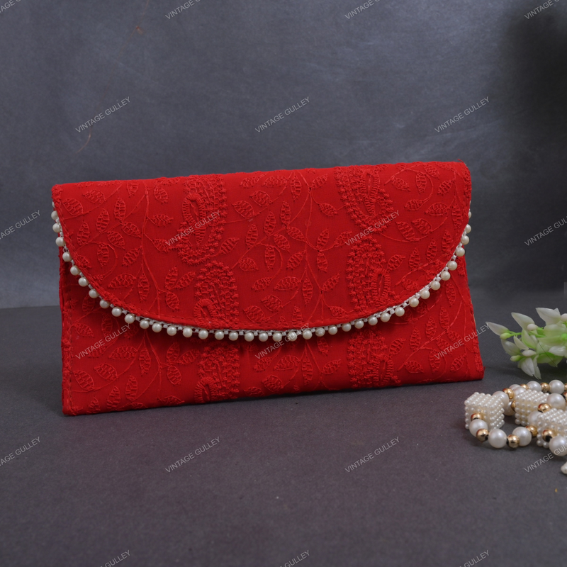 Ethnic Embroidered Envelope - Red