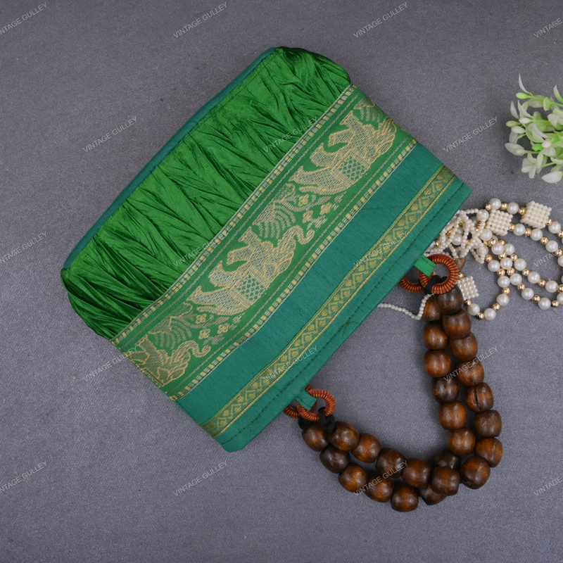 Rajasthani Designer Handbag with Beads - Green