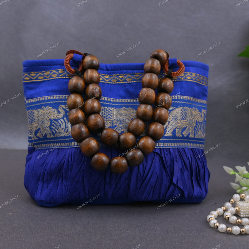 Rajasthani Designer Handbag with Beads - Royal Blue