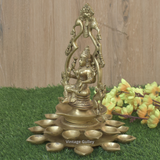 Brass Laxmi Ji Sitting with Diyas for Pooja | Goddess Lakshmi - Vintage Gulley