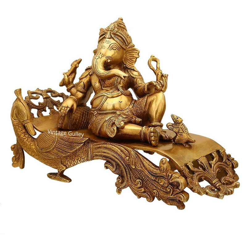 Brass Lord Sitting Ganesha|Ganpati Murti Decorative Showpiece Statue Sculpture - Vintage Gulley