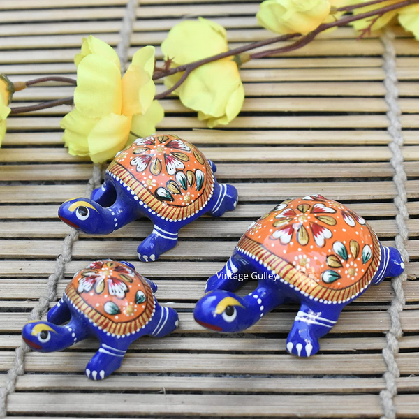 Metal Meenakari Tortoise Multicolored for Home Decorative Showpiece Office Decorative (Orange) - Vintage Gulley