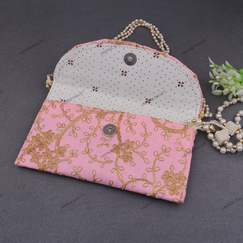 Rajasthani Embroidered Bag - Light Pink