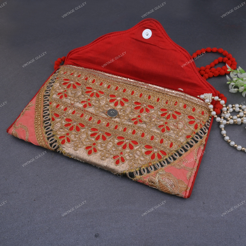 Fancy Hand Bag for Ladies - Handmade Cotton Ethnic Rajasthani Embroidered  Bags Clutch with Handle Purses for Women Girls - 13x25 Cms