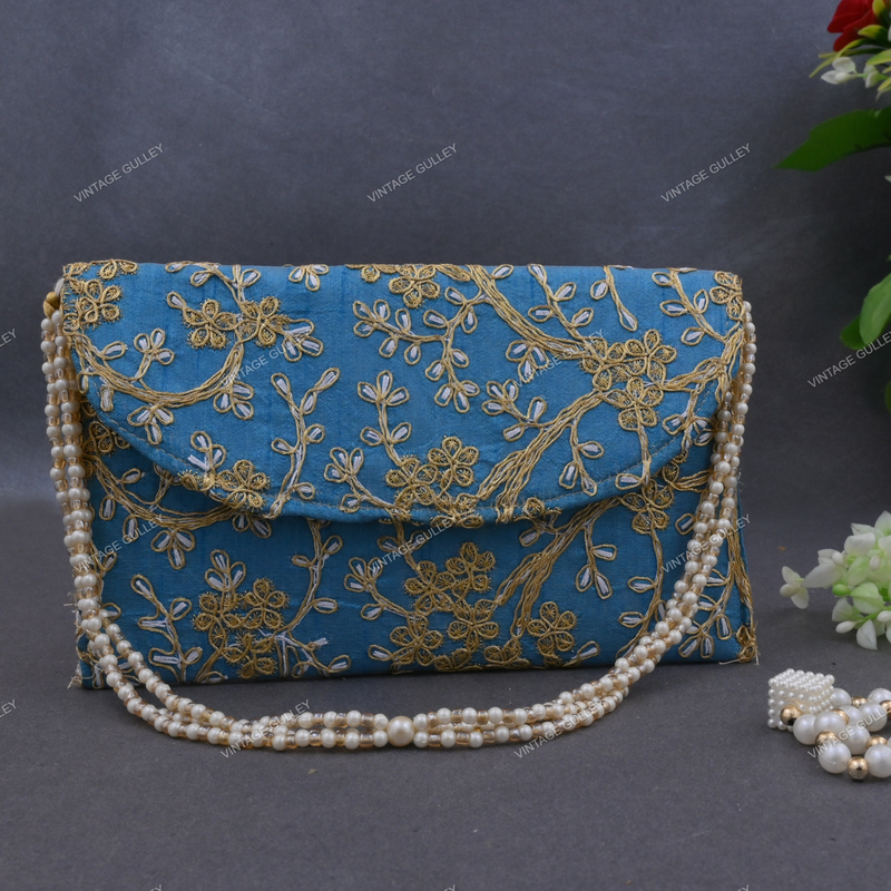 Rajasthani Embroidered Bag - Sky Blue