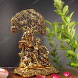 White Metal Golden Oxidized Radha Krishna Under Tree