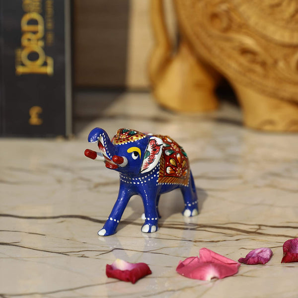 Meenakari Royal Blue Elephant I Hand-Enameled in Metal I Gift/Home Decor I Single I Living Room - Red - Vintage Gulley