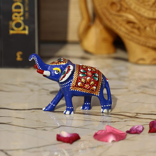 Meenakari Royal Blue Elephant I Hand-Enameled in Metal I Gift/Home Decor I Single I Living Room - Red - Vintage Gulley