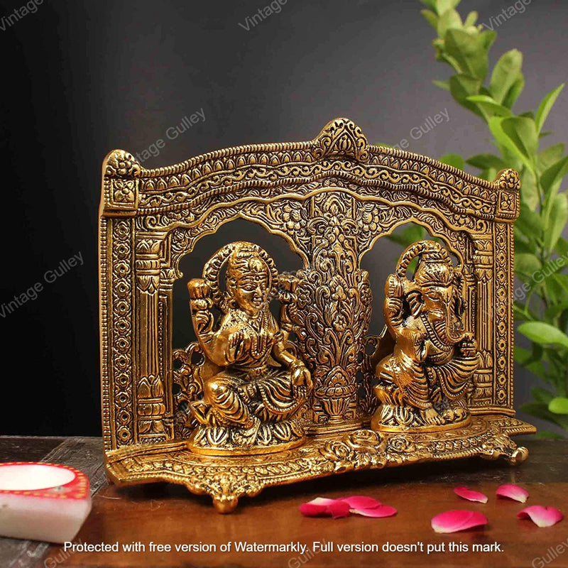 White Metal Golden Oxidized Ganesha Laxmi