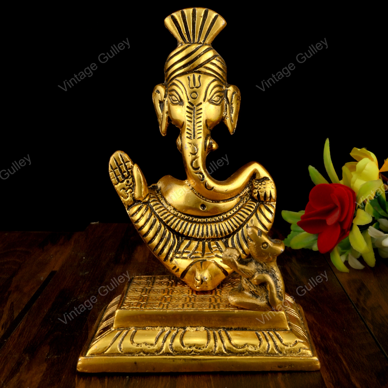 White Metal Golden Oxidized Modern Pagdi Ganesha