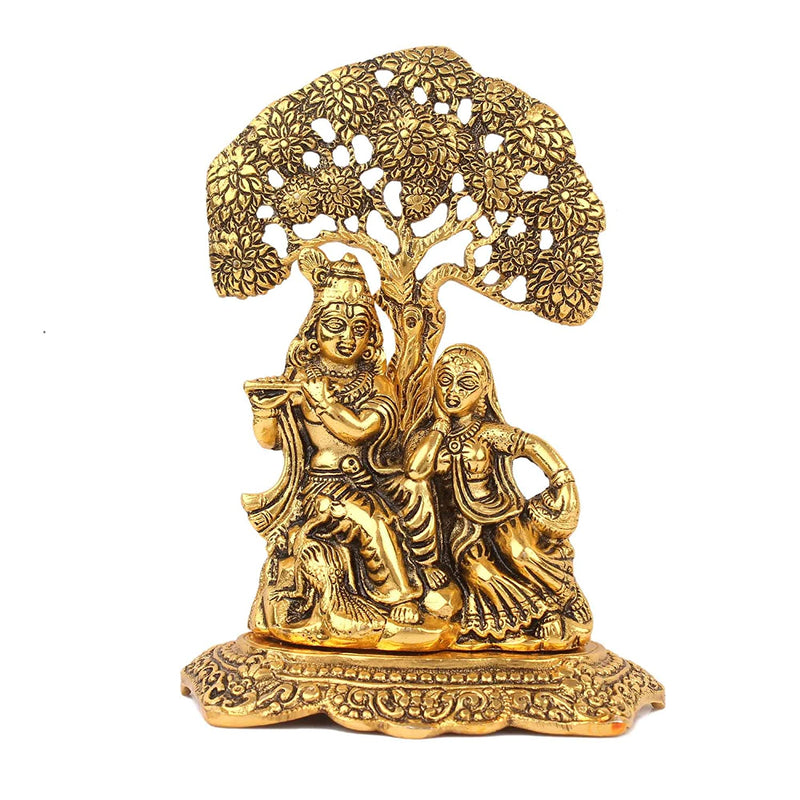 White Metal Golden Oxidized Radha Krishna Under Tree