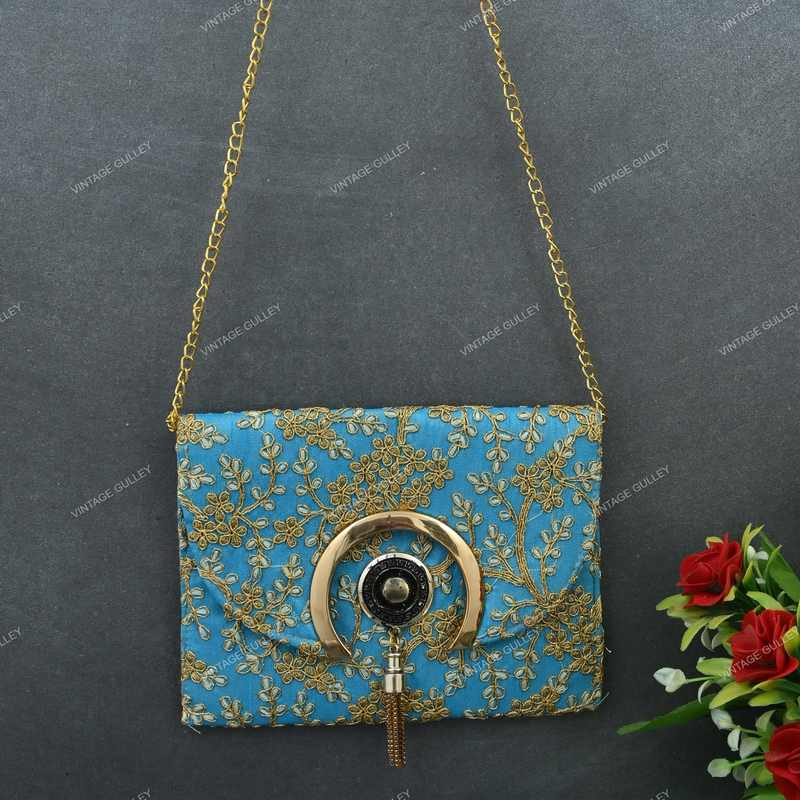 Rajasthani Embroidered Bag - Light Blue