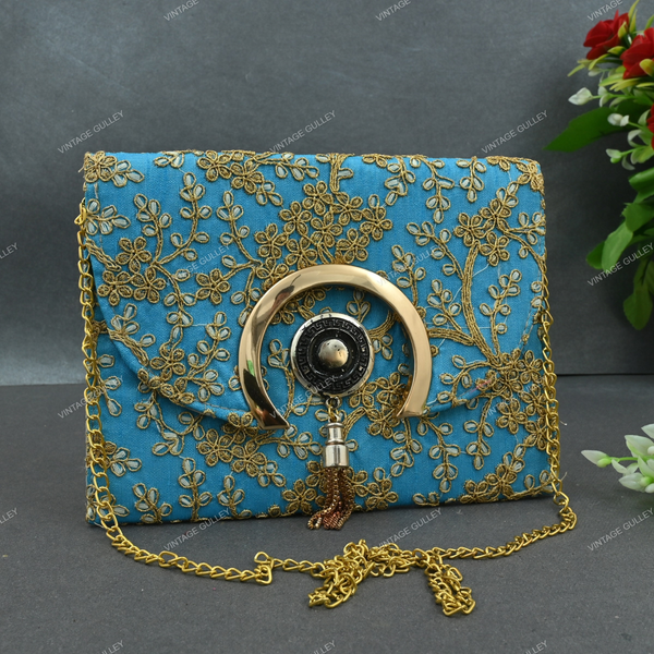 Rajasthani Embroidered Bag - Light Blue
