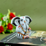 Enameled Metal Appu Ganesha Idol - 2 Inches - White & Black