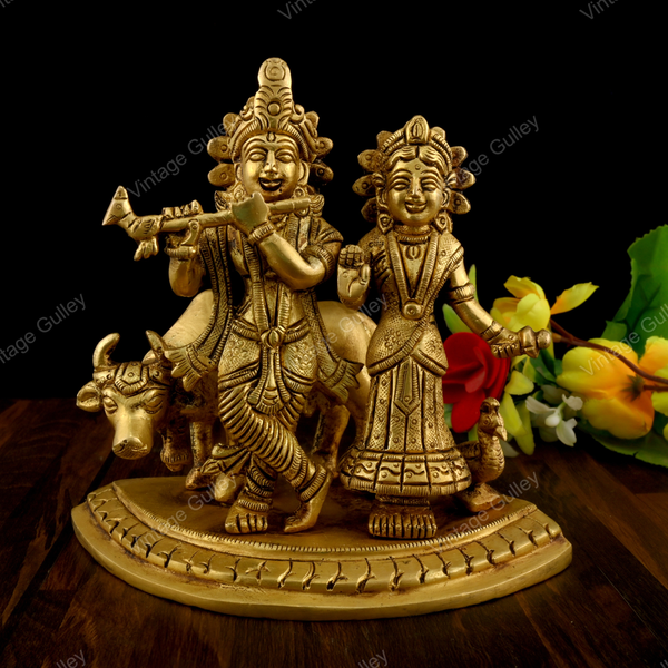 Brass Radha Krishna with Cow for Pooja/Home Decorative/Showpiece
