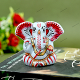 Enameled Metal Appu Ganesha Idol - 2 Inches - White & Red