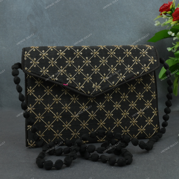 Rajasthani Zari Embroidered Bag - Black