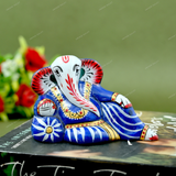 Enameled Metal Resting Ganesha Idol - 3 Inches