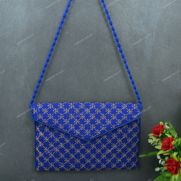 Rajasthani Zari Embroidered Bag - Blue