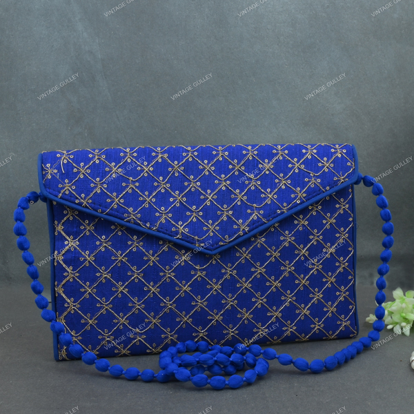 Rajasthani Zari Embroidered Bag - Blue