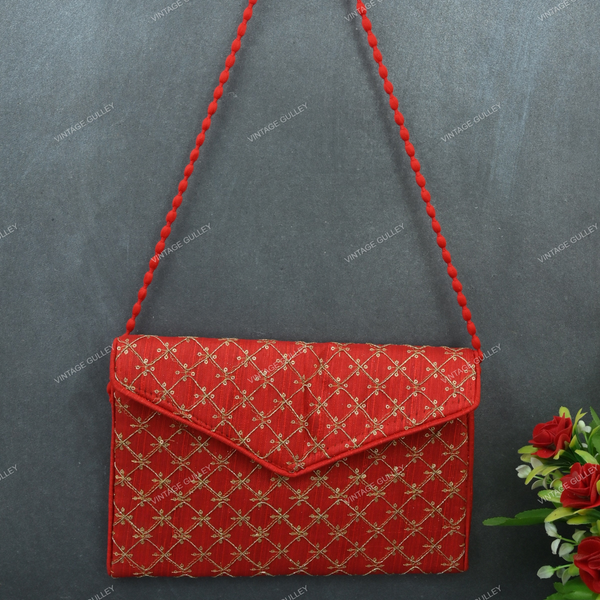 Rajasthani Zari Embroidered Bag - Red