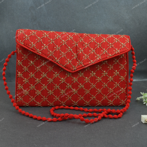 Rajasthani Zari Embroidered Bag - Red