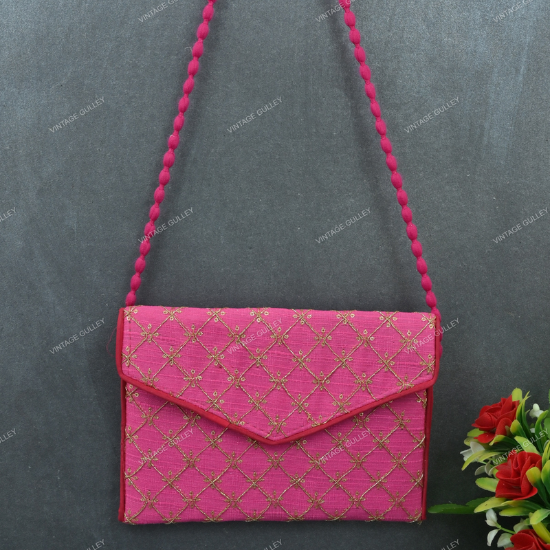 Rajasthani Zari Embroidered Bag - Pink