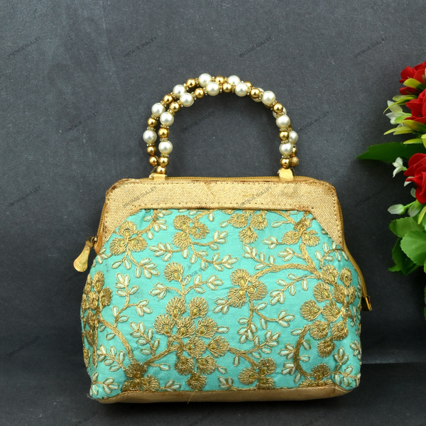 Rajasthani Embroidery Purse For Women - Light Blue