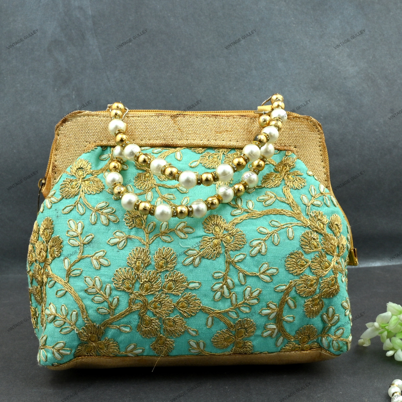Rajasthani Embroidery Purse For Women - Light Blue