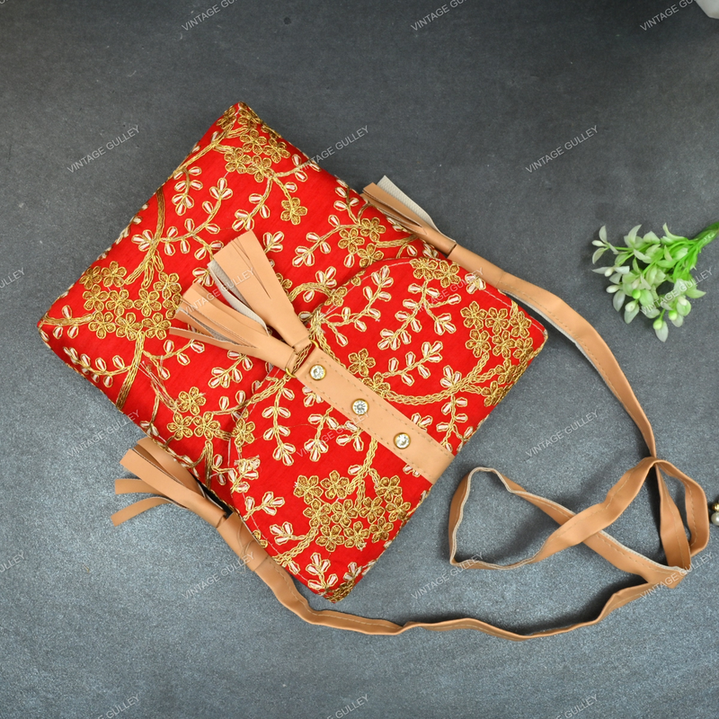 Rajasthani Designer Sling Bag For Women - Red