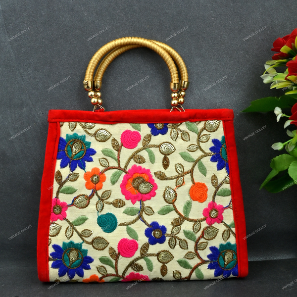 Rajasthani Embroidery Handbag For Women - Multi Flower
