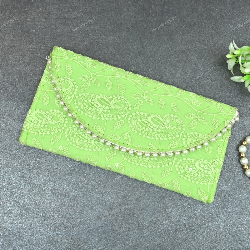 Ethnic Embroidered Envelope - Green