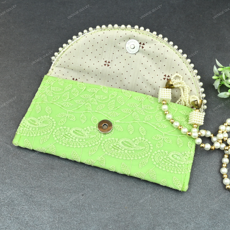 Ethnic Embroidered Envelope - Green