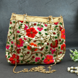 Rajasthani Embroidery Handbag For Women - Multicolor Flower