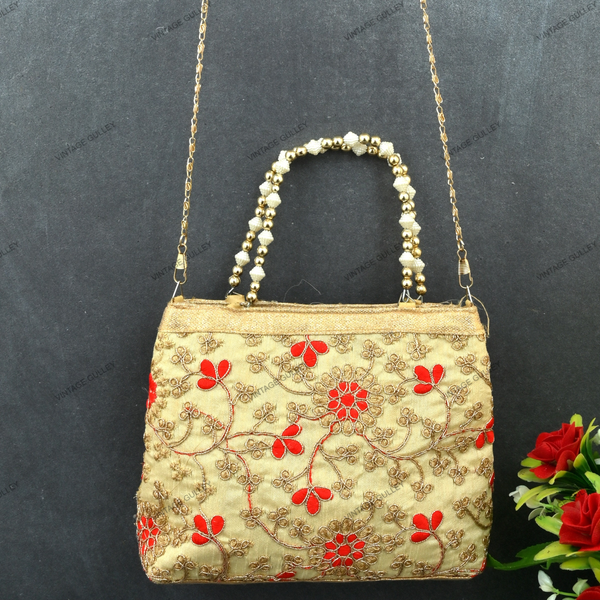 Rajasthani Embroidery Handbag For Women - Orange-Gold