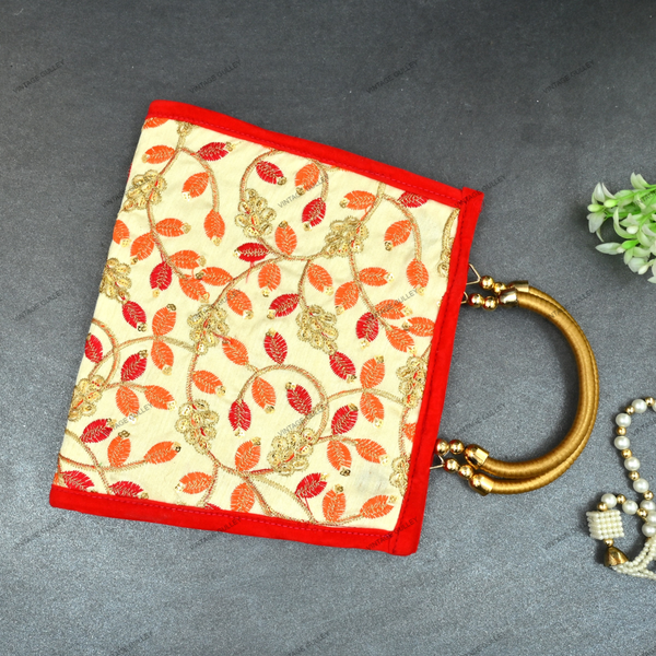 Rajasthani Embroidery Handbag For Women - Orange-Red