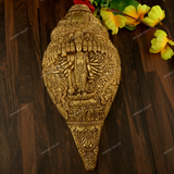 Brass Vishnu Carving Shankh Showpiece, Brass Conch for Temple