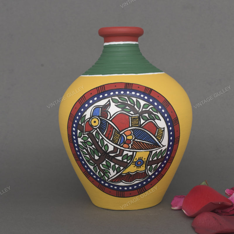 Warli Hand-Painted Terracotta Pot - Yellow