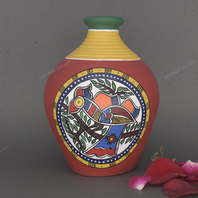 Warli Hand-Painted Terracotta Pot - Red