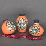 Orange Warli Hand Painted Terracotta Pot - Set of 3