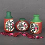 Red Warli Hand Painted Terracotta Pot - Set of 3