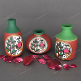 Red Warli Hand Painted Terracotta Pot - Set of 3